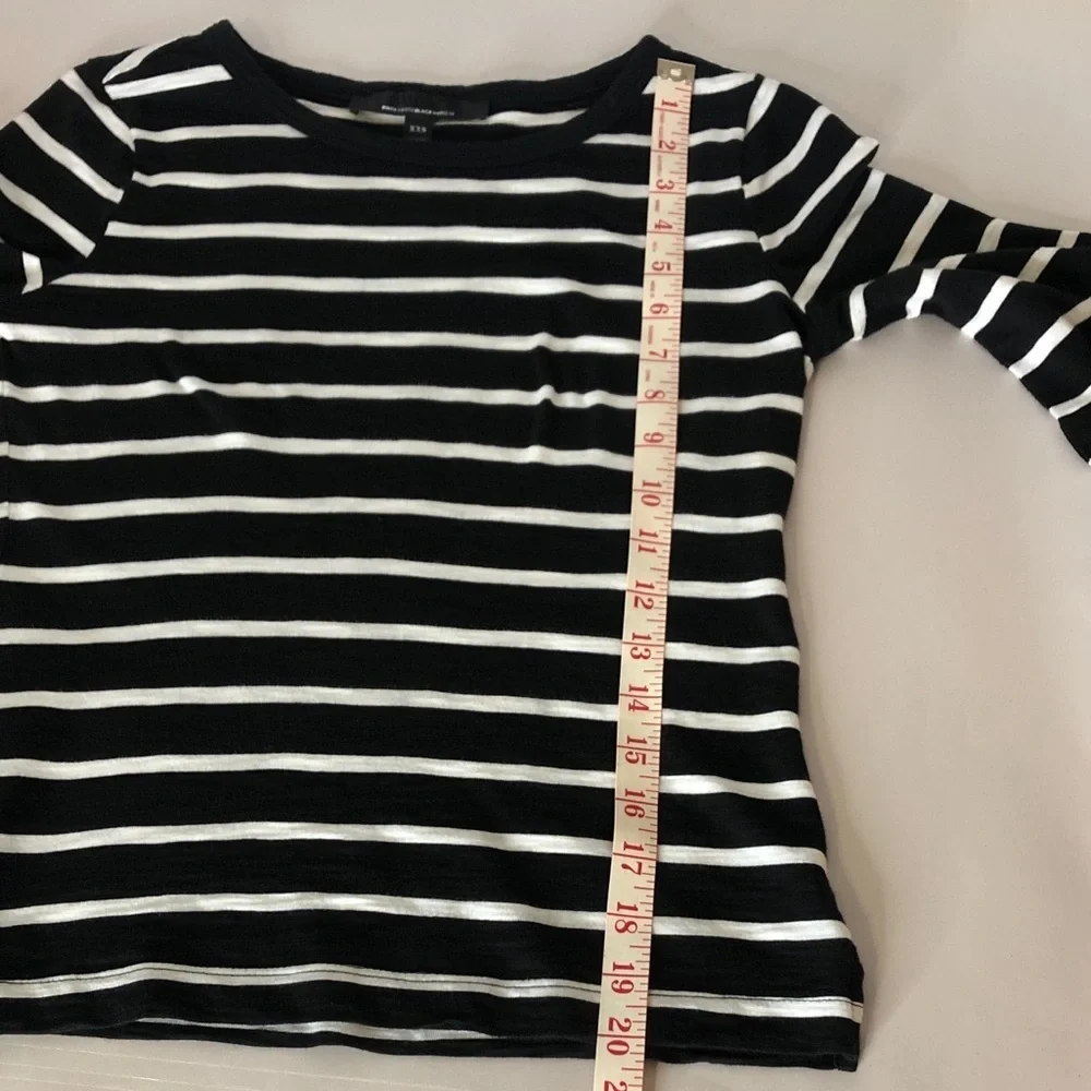 White House Black Market Striped Long Sleeve Tee with Gold Accent Buttons XXS